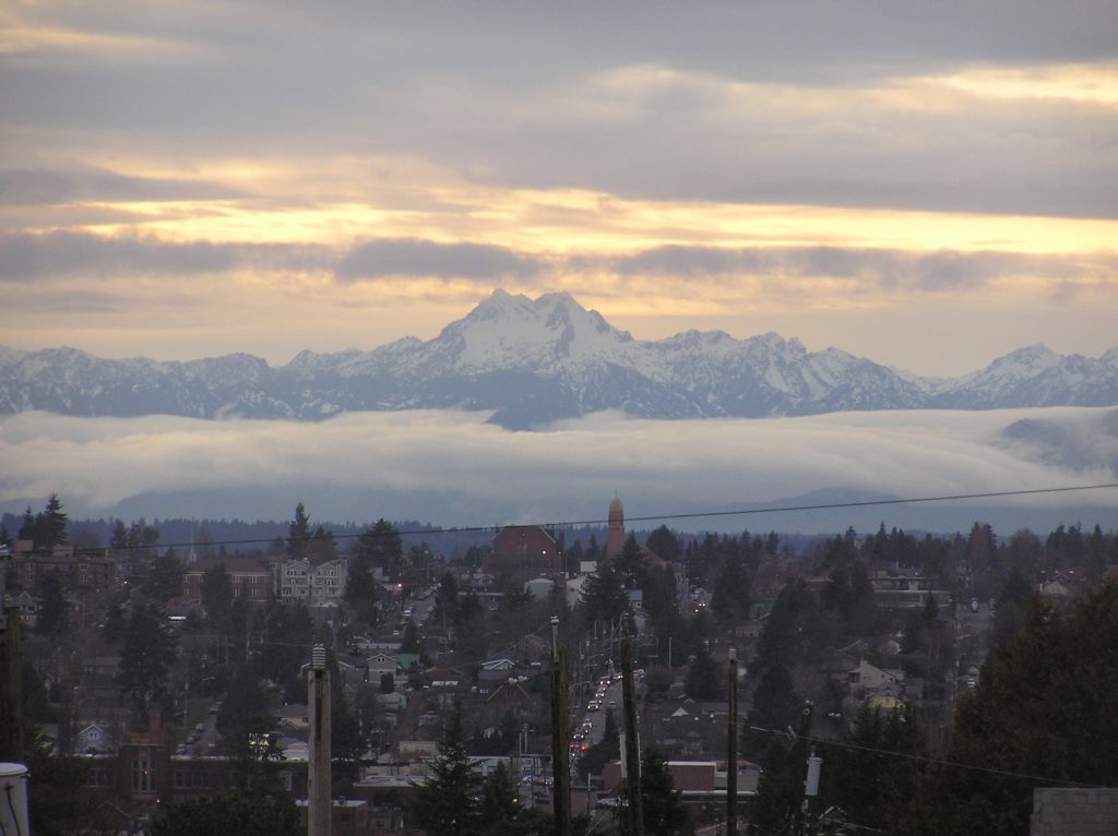 Snow covered Olympic mountains