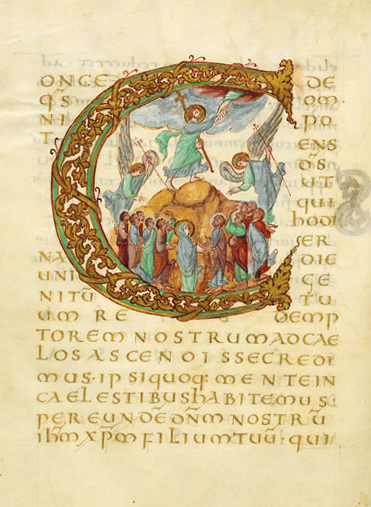 From The Drogo Sacramentary a Carolingian illuminated manuscript on vellum of c.850, vis wikimedia Commons 