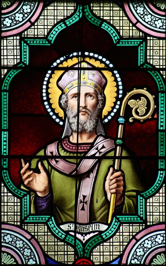 Anselm as Archbishop. Depiction in an English glass window of 19th century.