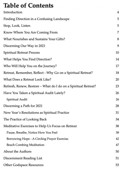 Personal retreat table of contents