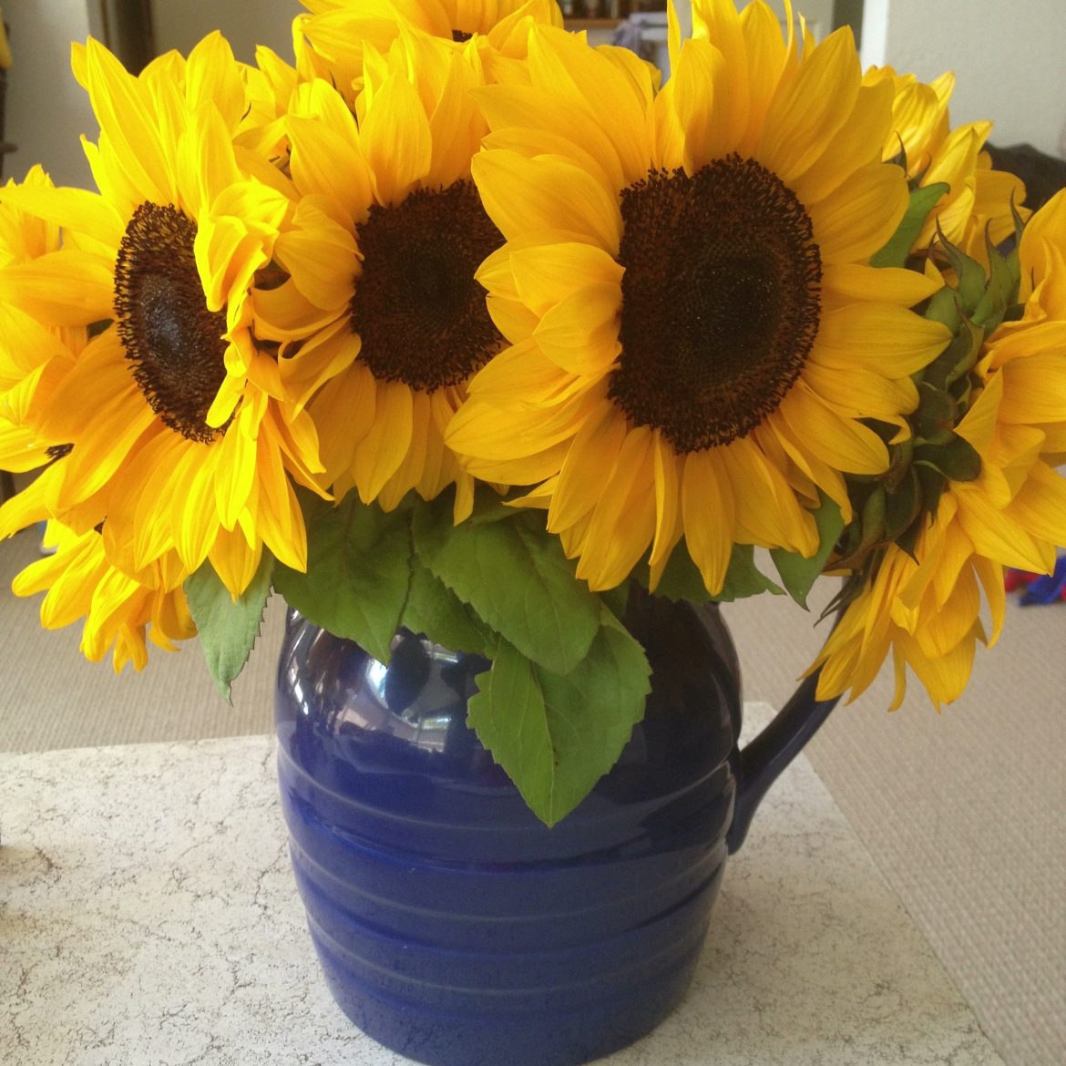 sunflowers in blue vase1